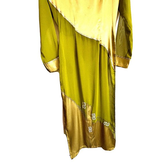 Asian Chinese Long Maxi Sheer Cocktail Dress Size S Green Metallic Silver - Picture 10 of 15